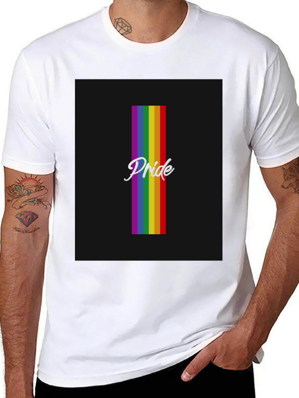 Pride Rainbow Striped T-Shirt - Black
