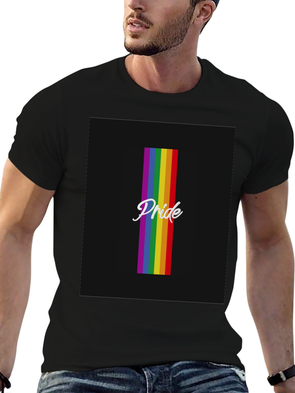Pride Rainbow Striped T-Shirt - Black