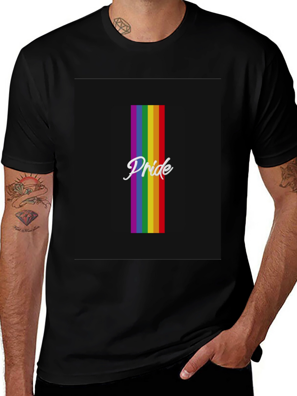 Pride Rainbow Striped T-Shirt - Black