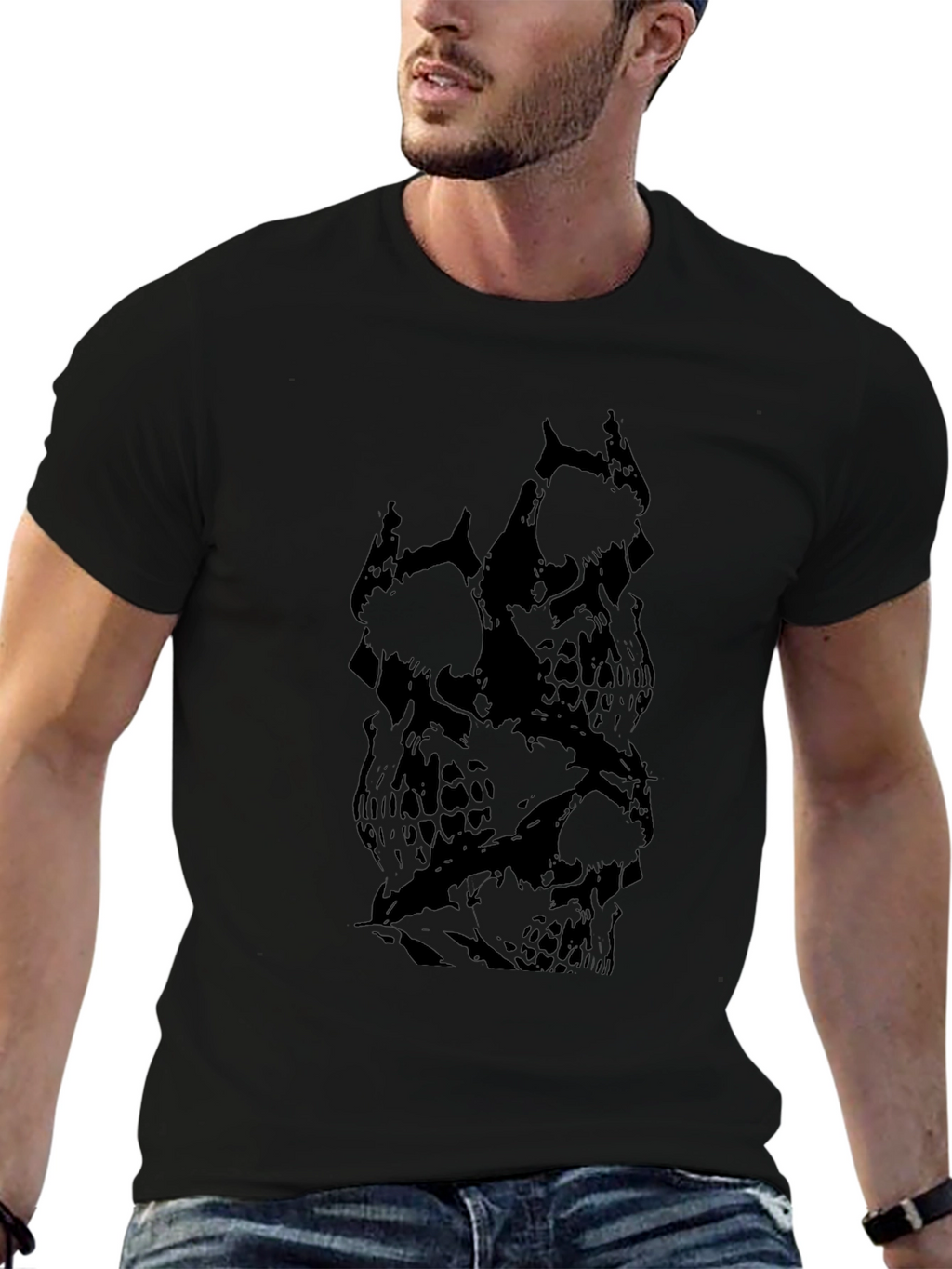 Mens Black Skull Graphic Print T-Shirt