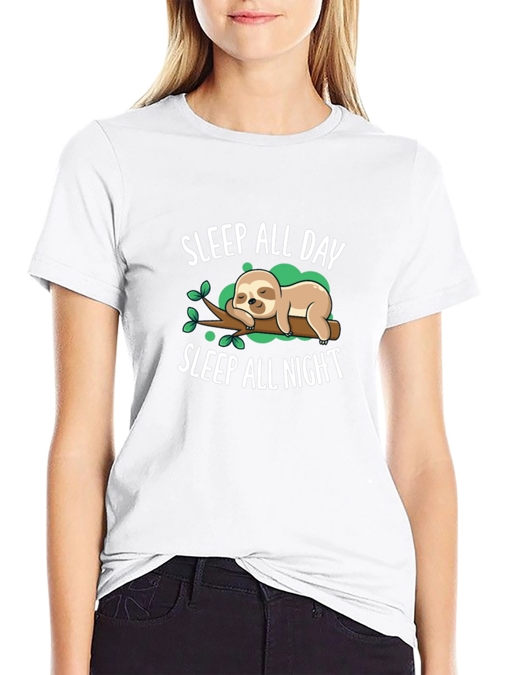 Sleep All Day Sloth Graphic T-Shirt