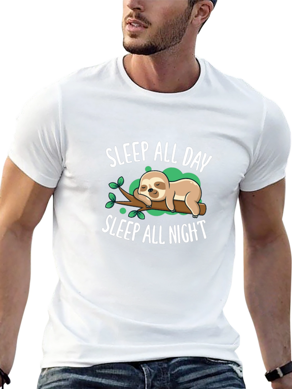 Sleep All Day Sloth Graphic T-Shirt