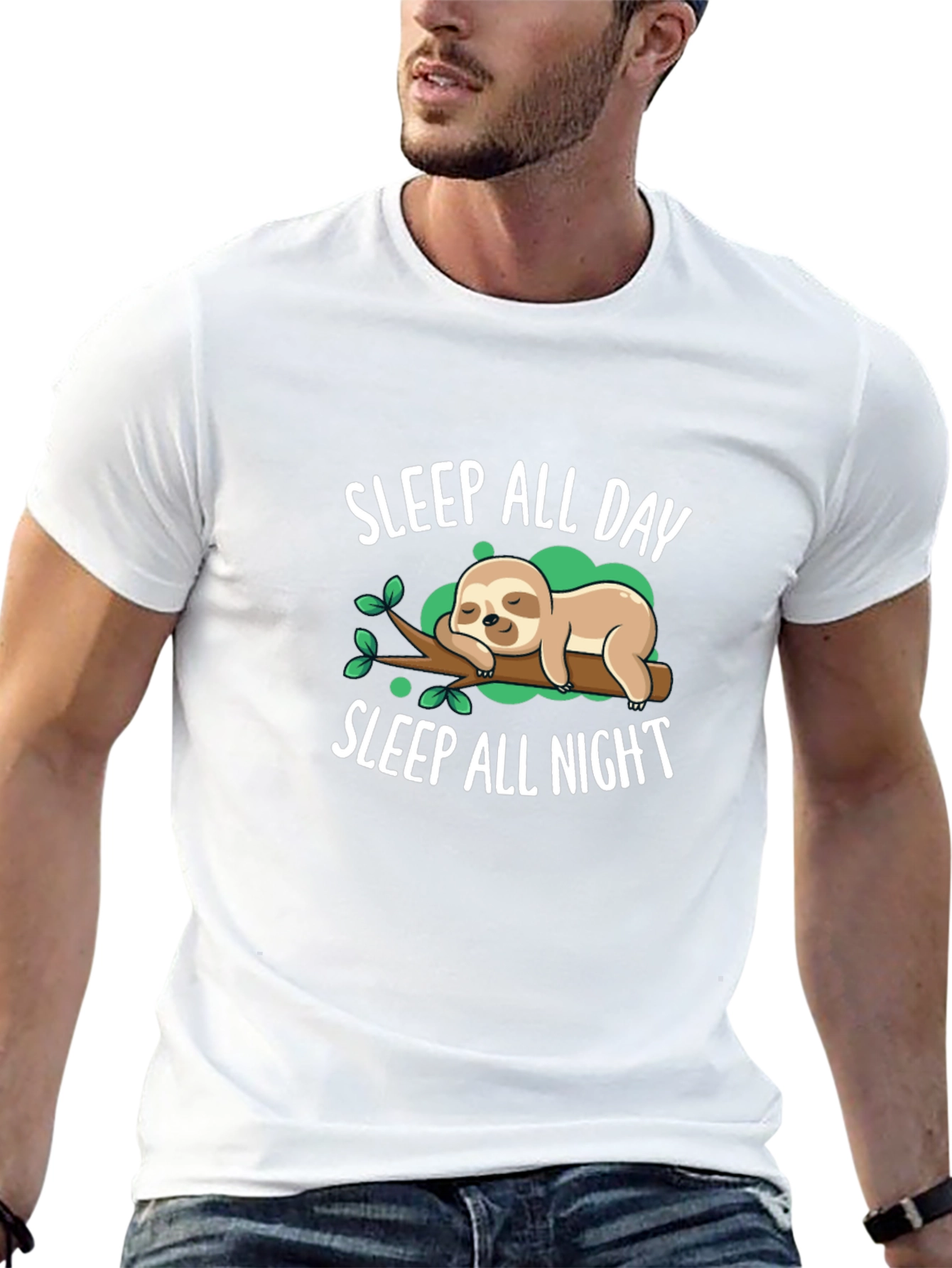 Sleep All Day Sloth Graphic T-Shirt