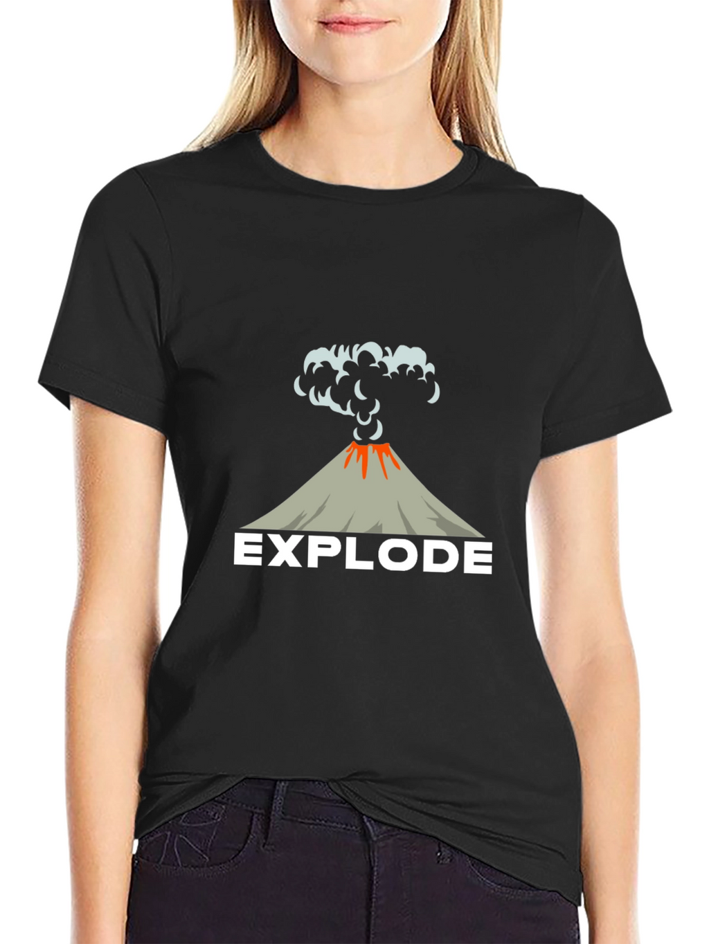 Explode Volcano Graphic Tee - Black Cotton T-Shirt