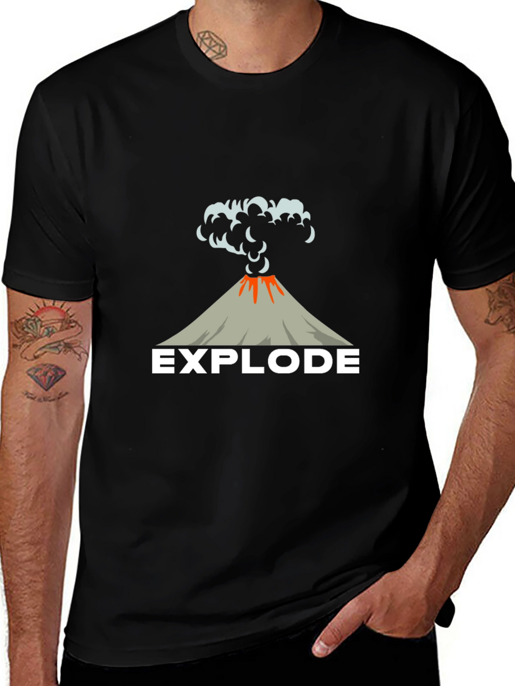 Explode Volcano Graphic Tee - Black Cotton T-Shirt