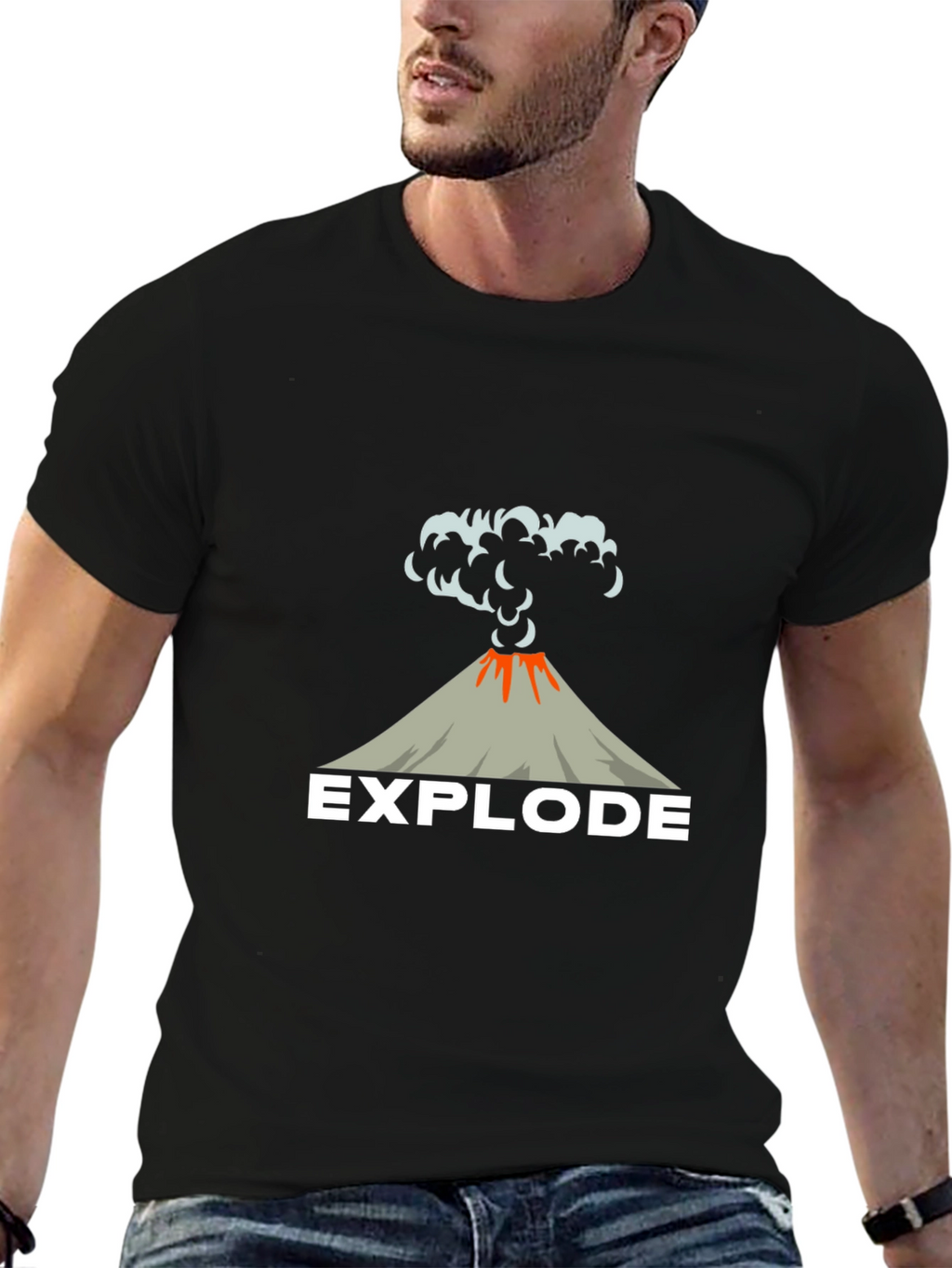 Explode Volcano Graphic Tee - Black Cotton T-Shirt