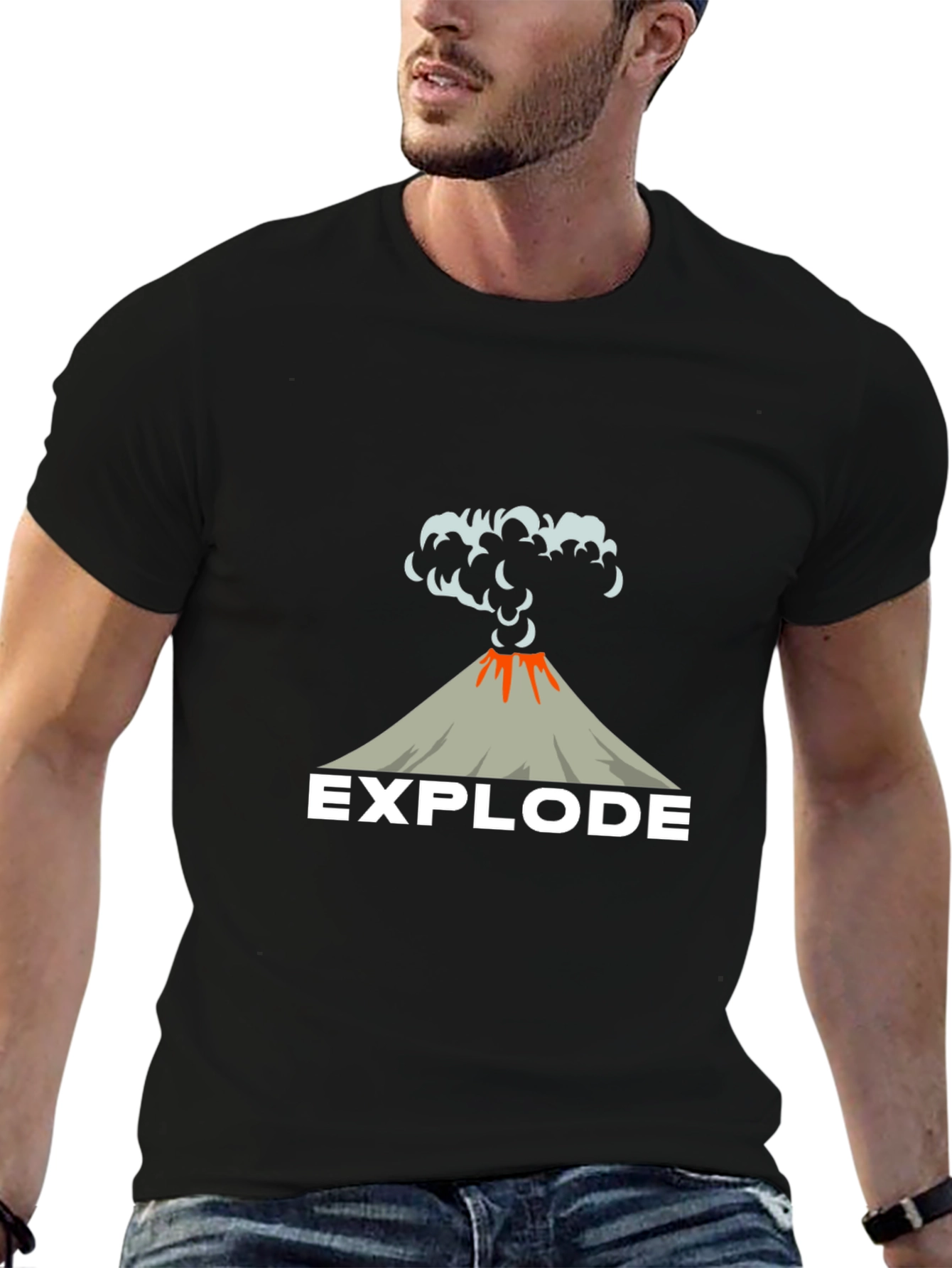 Explode Volcano Graphic Tee - Black Cotton T-Shirt