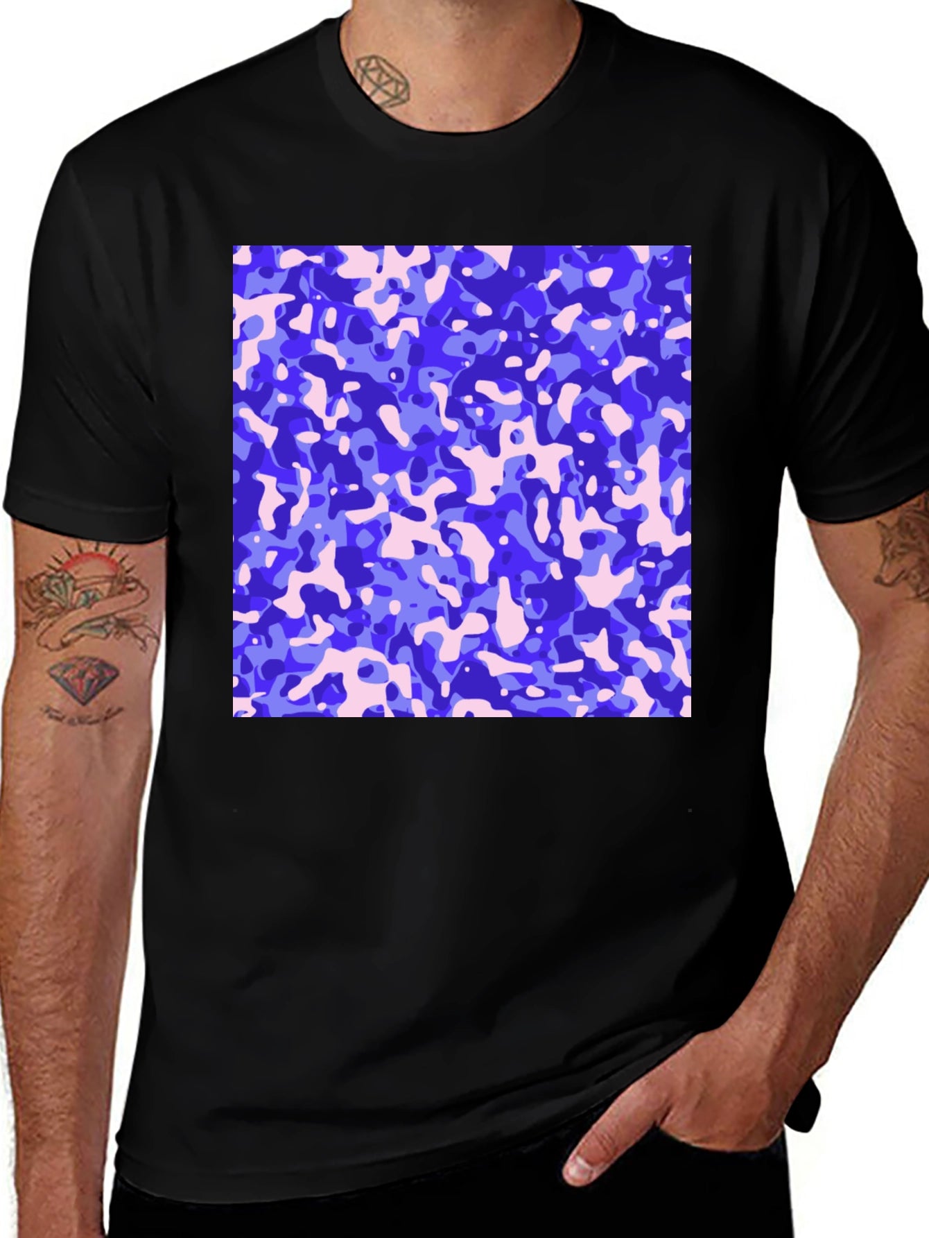 Abstract Camo Print Mens Black T-Shirt