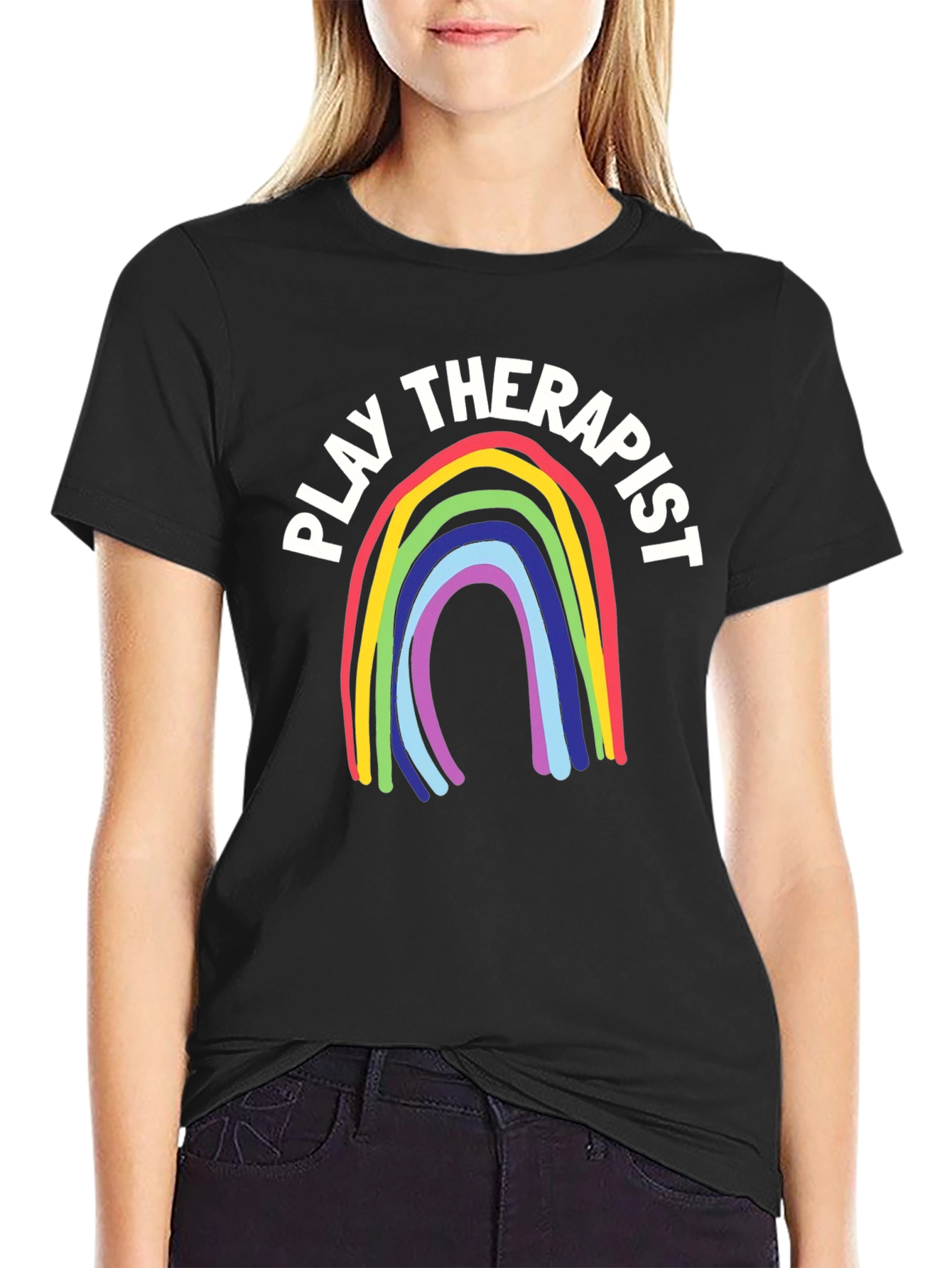 Play Therapist Rainbow Graphic Tee - Black