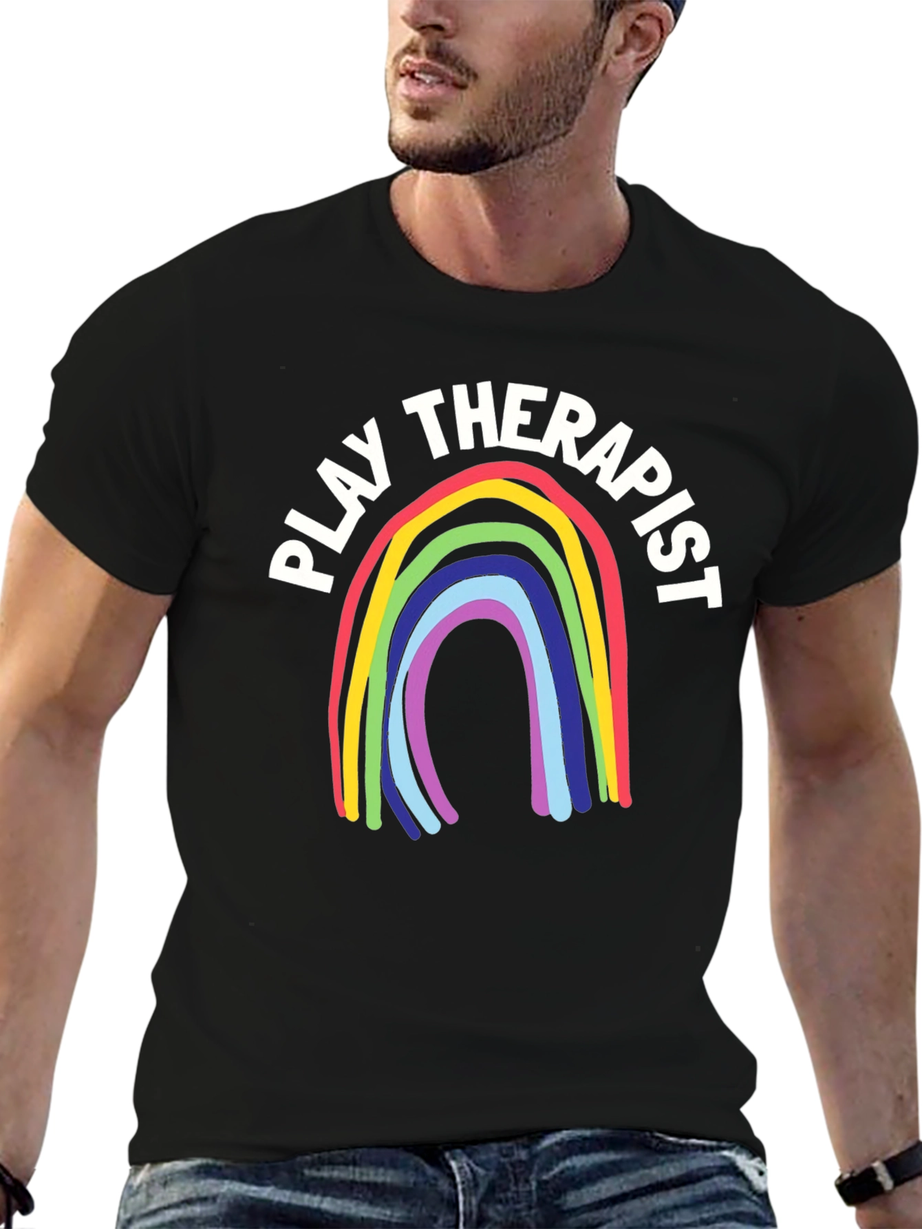 Play Therapist Rainbow Graphic Tee - Black