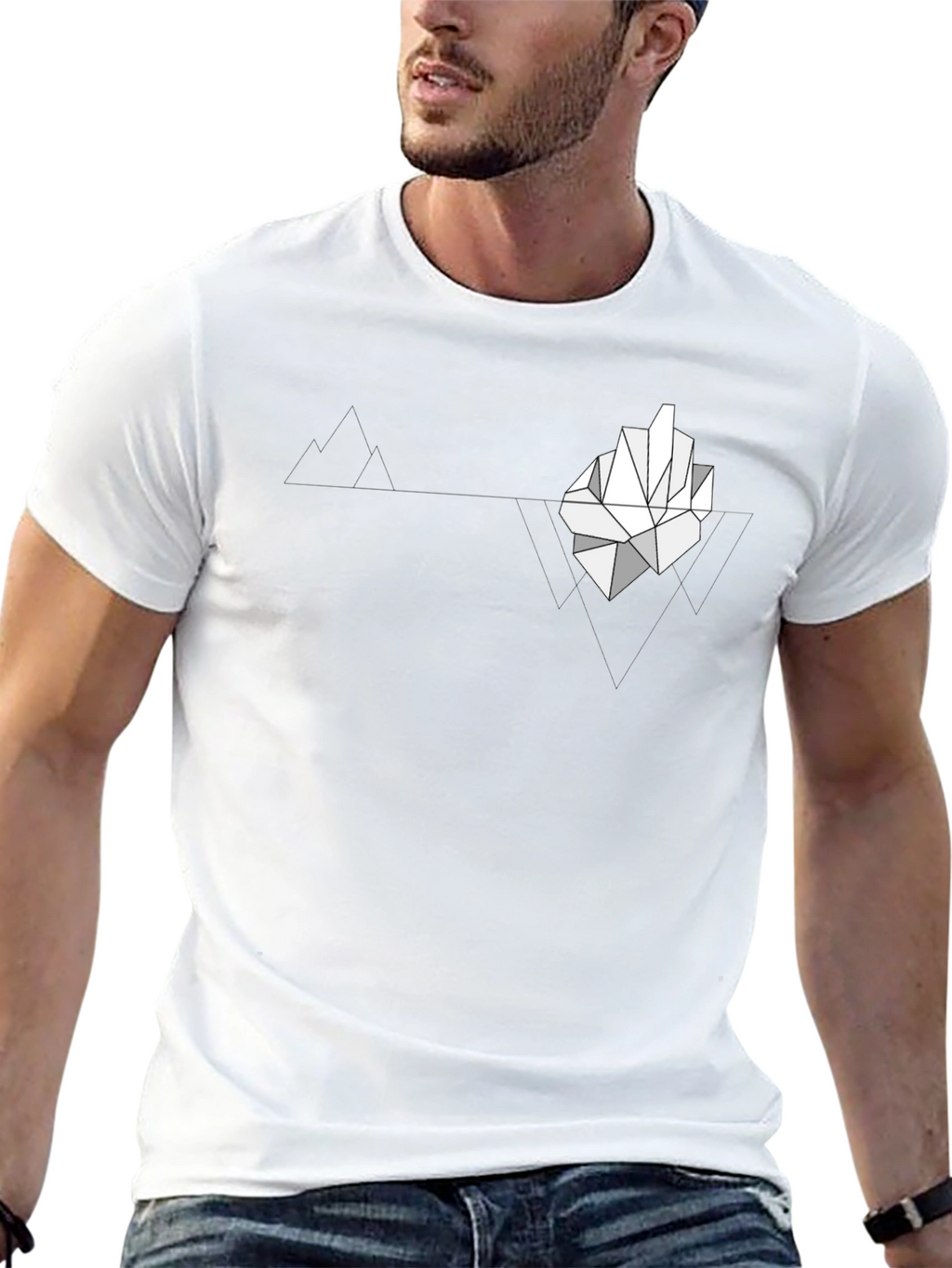 Geometric Iceberg Graphic Print Black T-Shirt