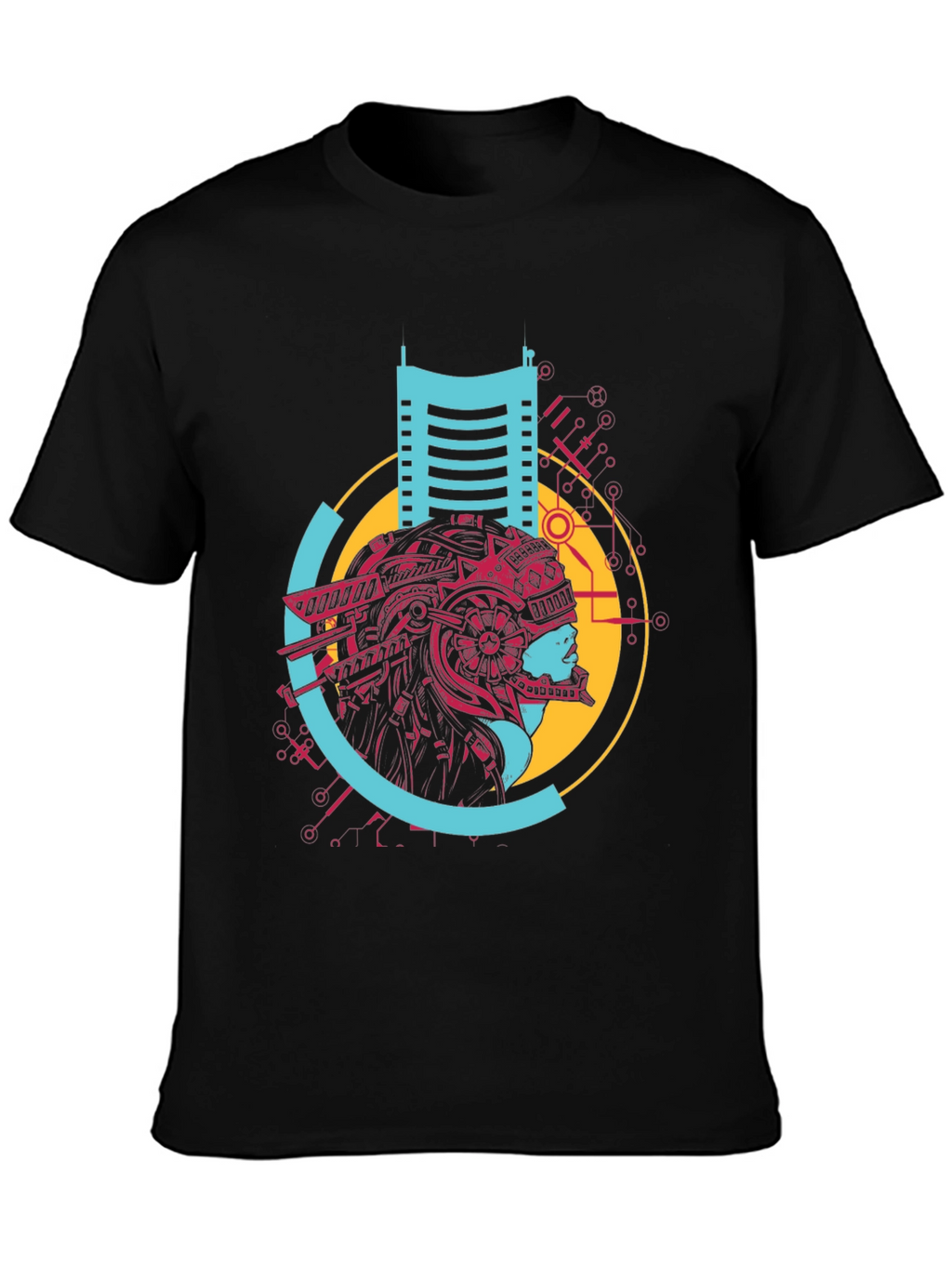 Cyberpunk Style Graphic Print Black T-Shirt