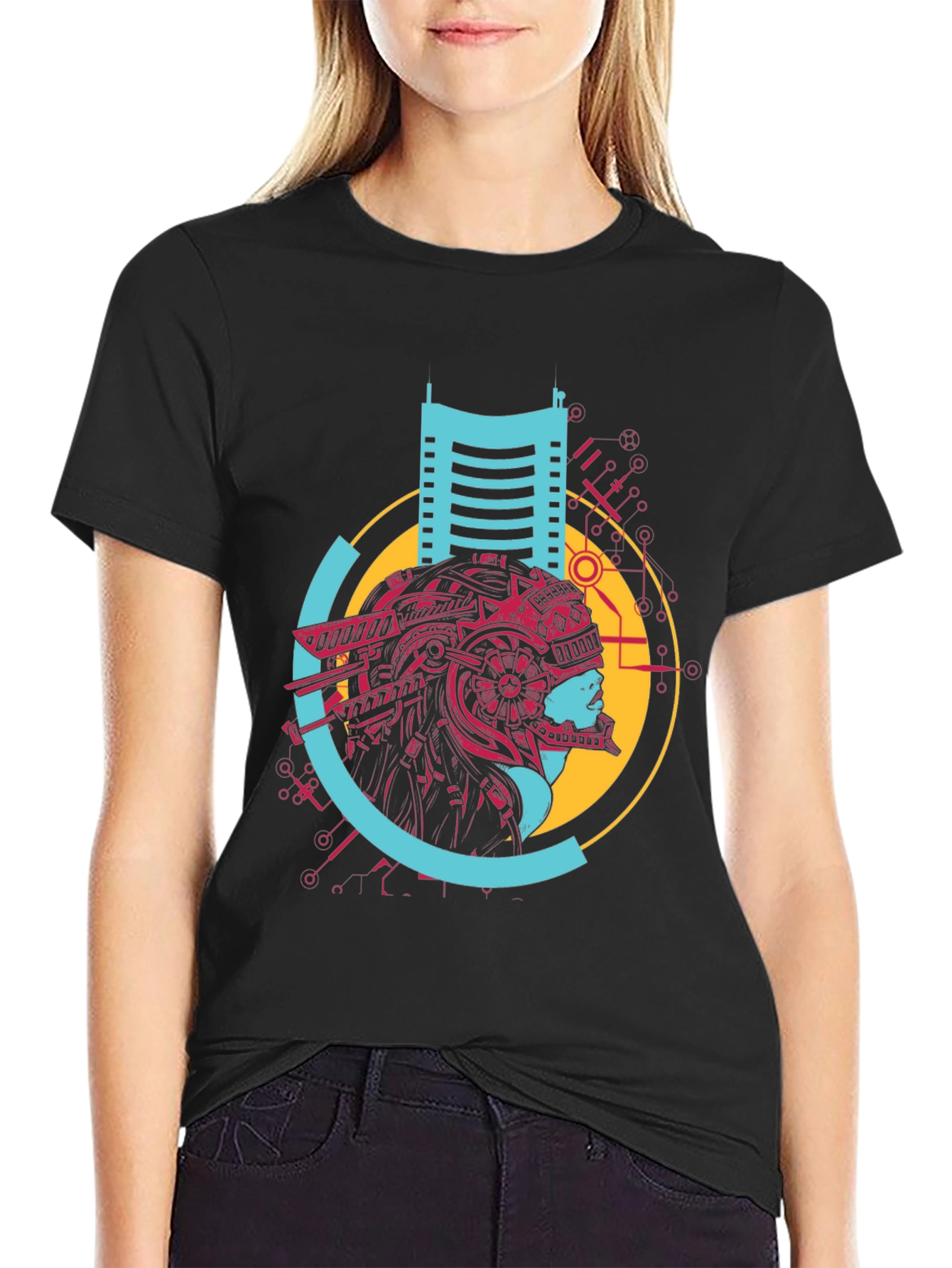 Cyberpunk Style Graphic Print Black T-Shirt