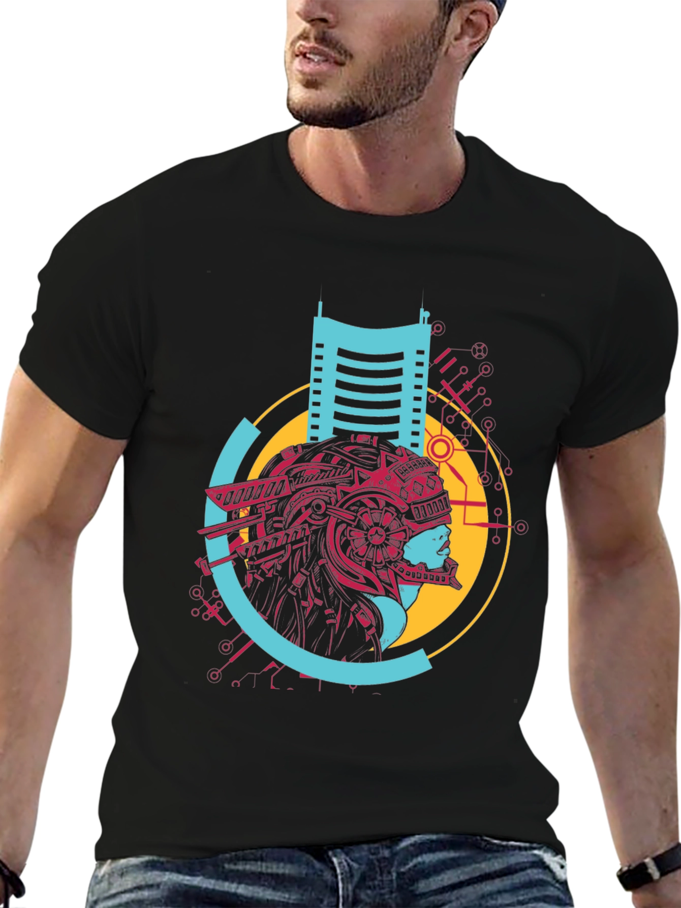 Cyberpunk Style Graphic Print Black T-Shirt