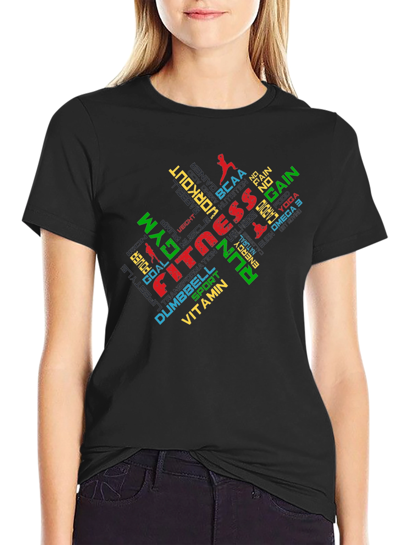 Fitness Gym Workout Graphic Print Black T-Shirt