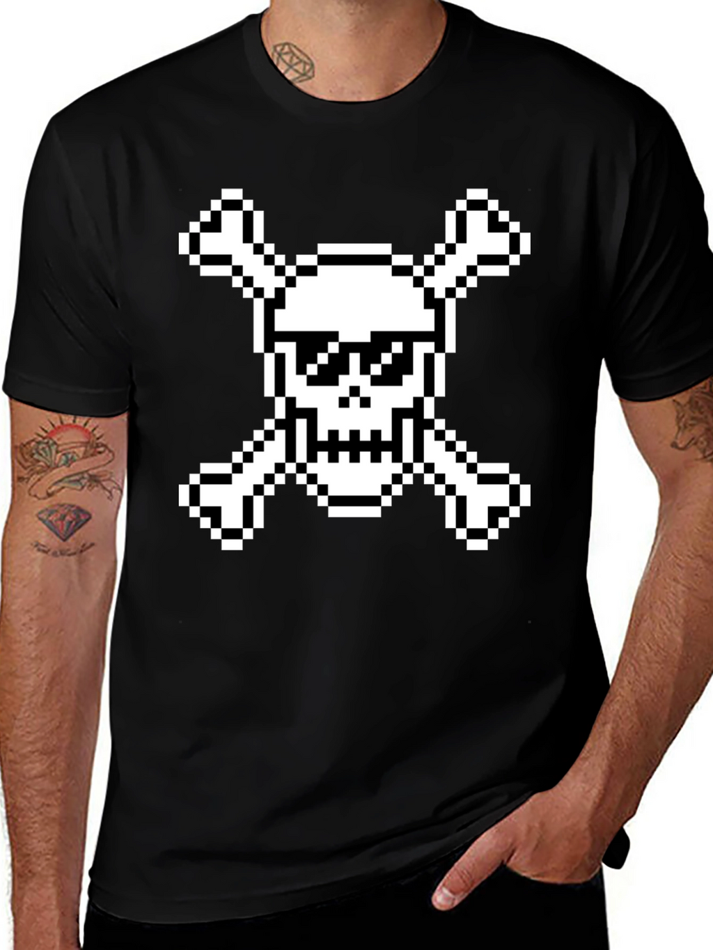 Pixel Pirate Skull & Crossbones Black Graphic Tee