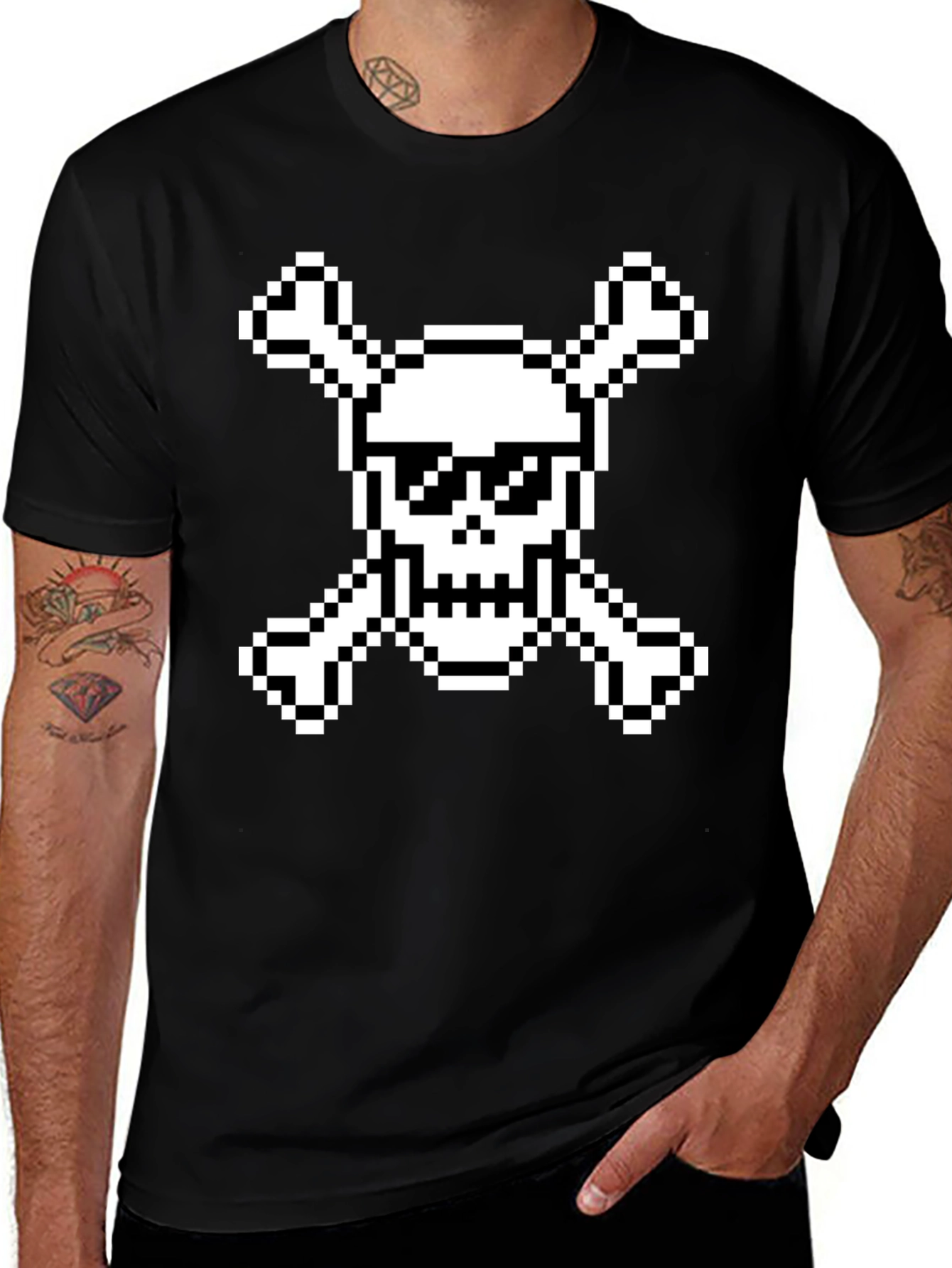 Pixel Pirate Skull & Crossbones Black Graphic Tee