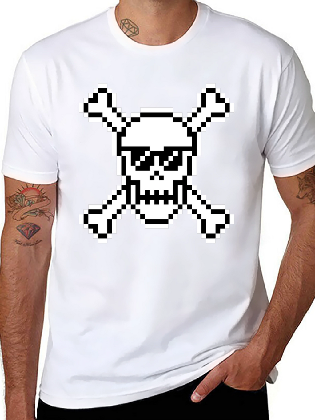 Pixel Pirate Skull & Crossbones Black Graphic Tee