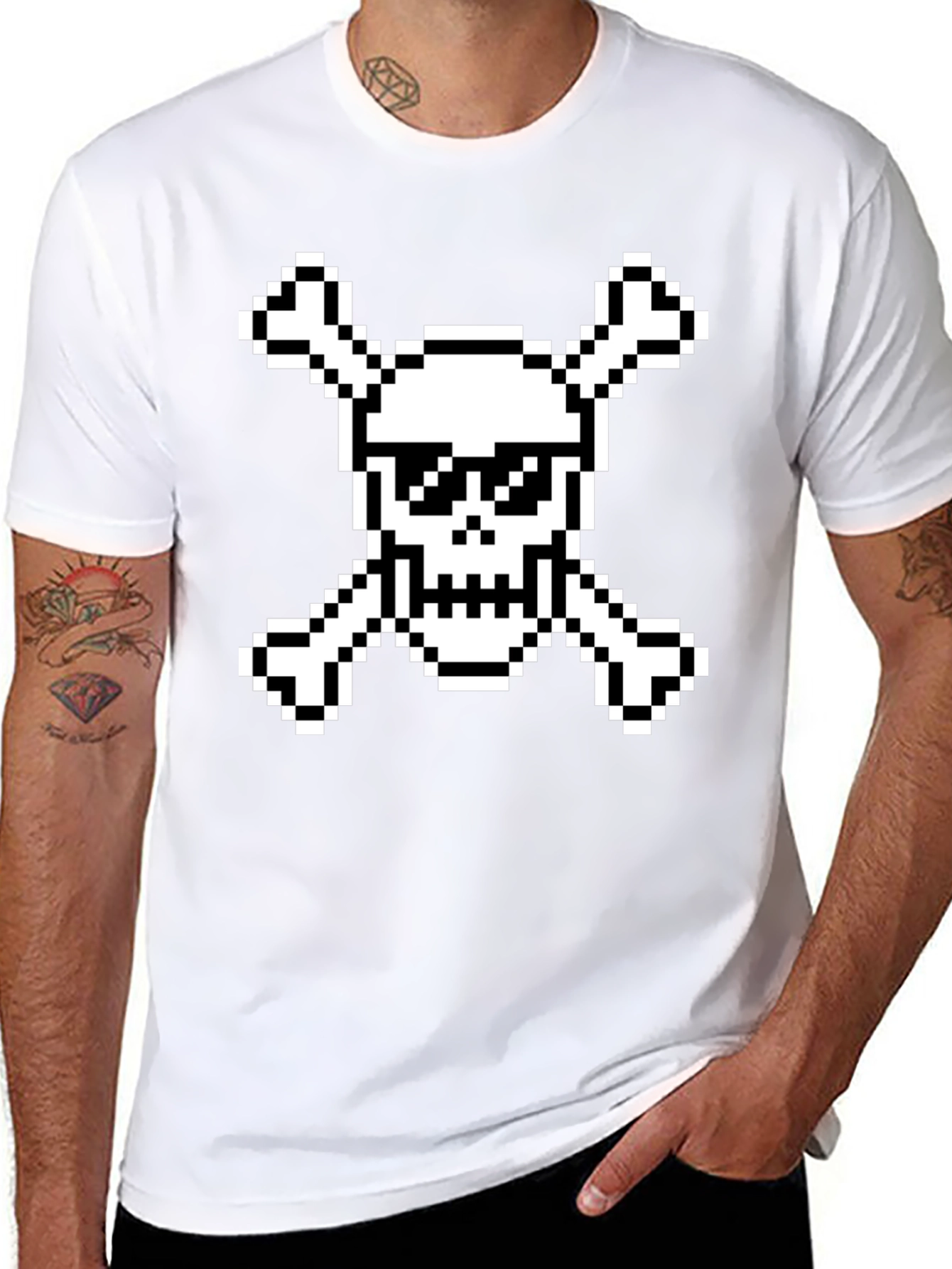 Pixel Pirate Skull & Crossbones Black Graphic Tee