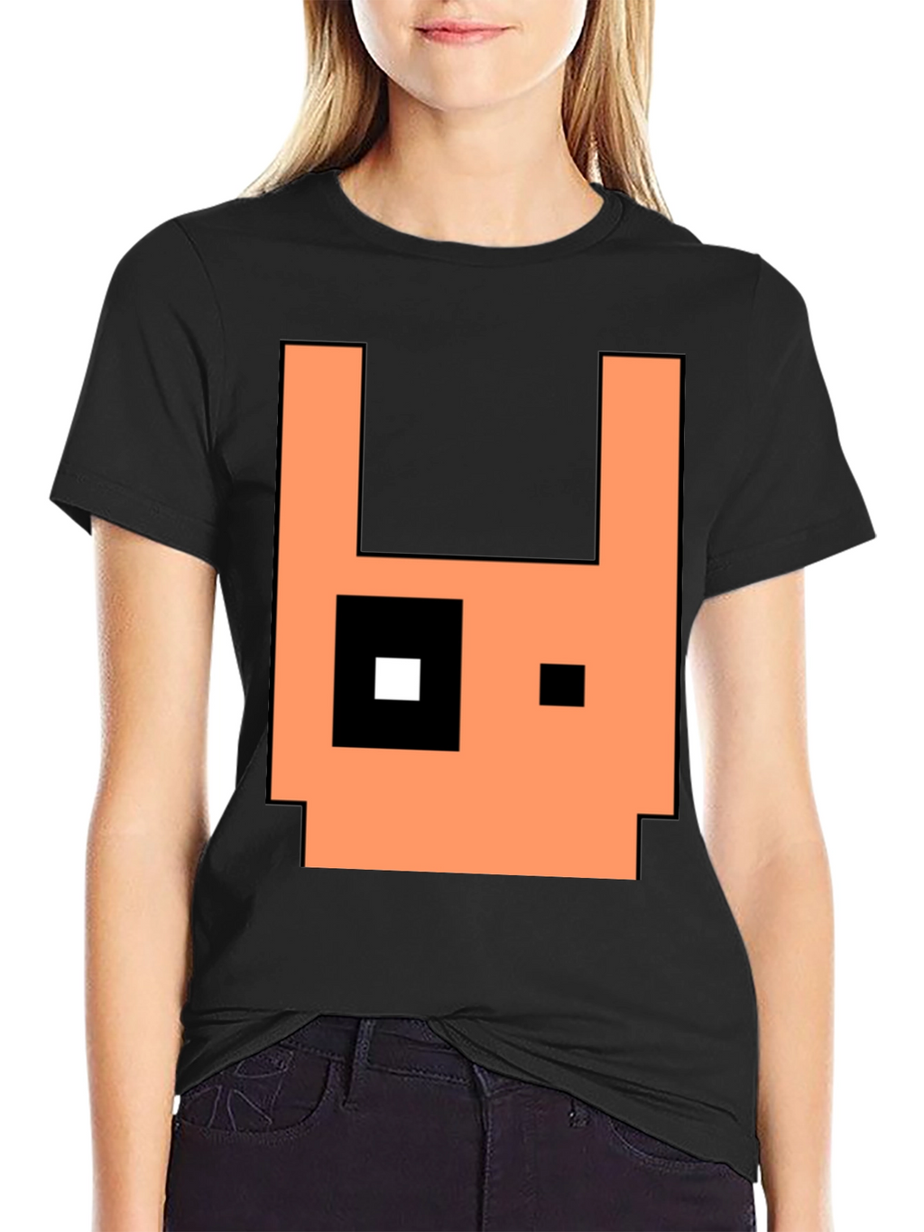 Pixel Art Rabbit Graphic Tee - Black Cotton