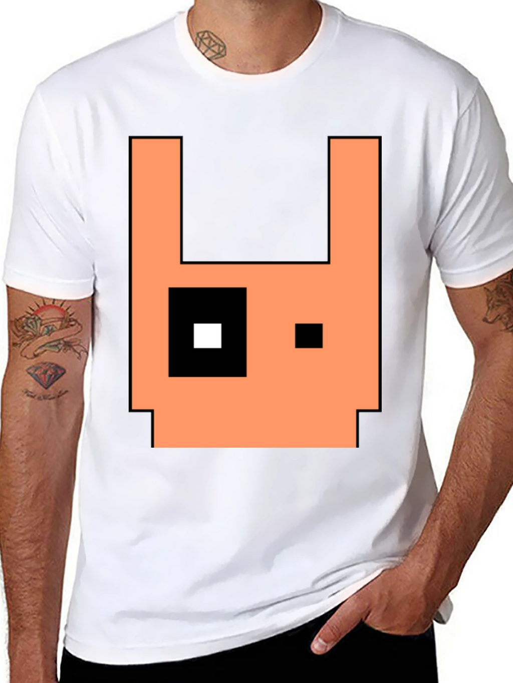 Pixel Art Rabbit Graphic Tee - Black Cotton