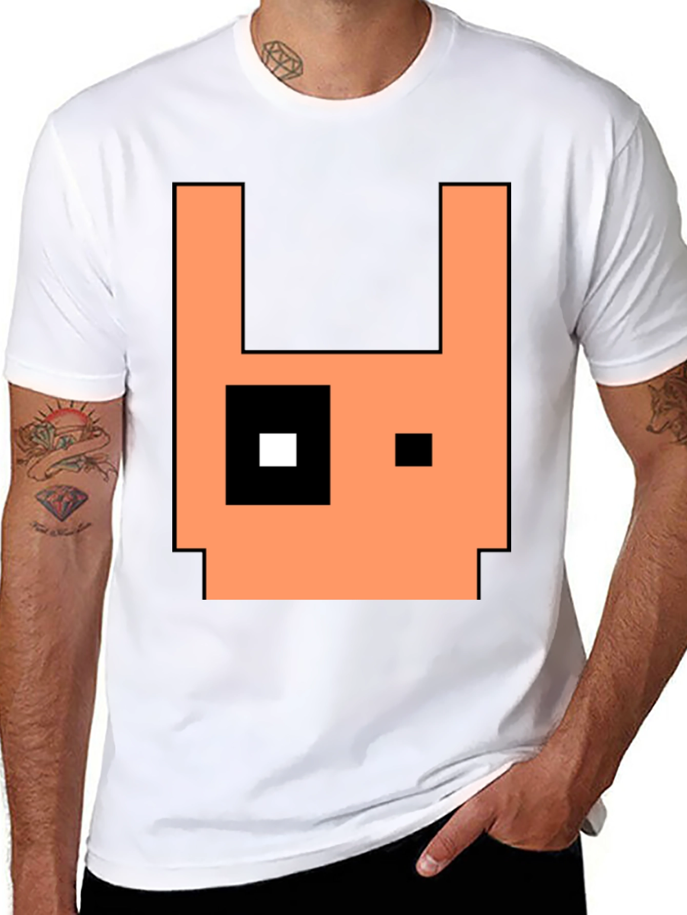 Pixel Art Rabbit Graphic Tee - Black Cotton