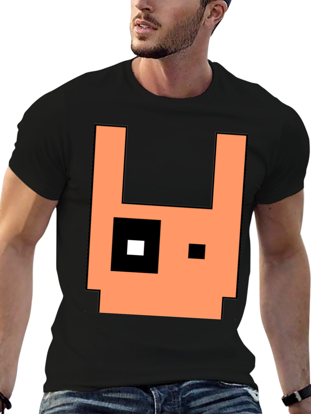 Pixel Art Rabbit Graphic Tee - Black Cotton