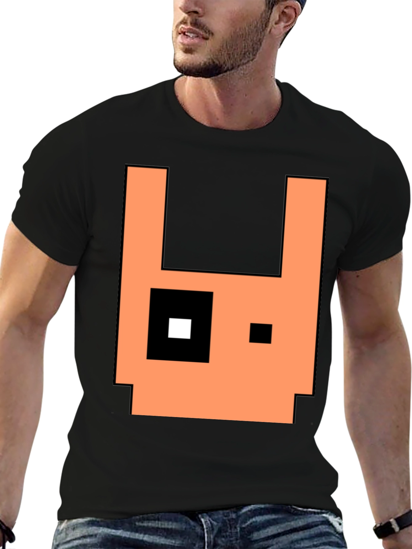 Pixel Art Rabbit Graphic Tee - Black Cotton