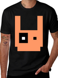 Pixel Art Rabbit Graphic Tee - Black Cotton