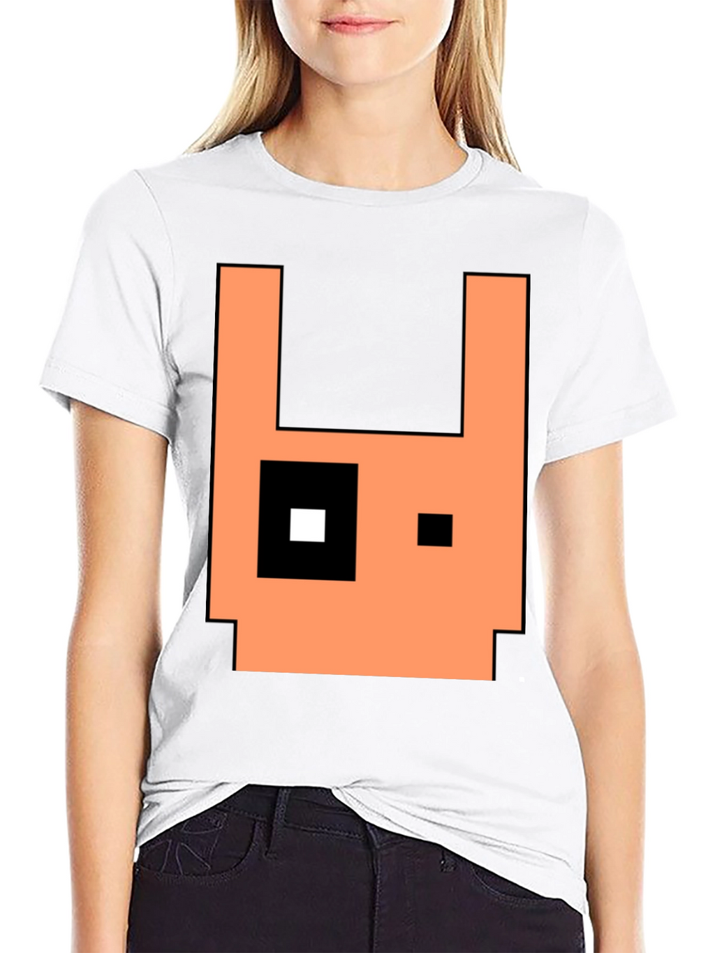Pixel Art Rabbit Graphic Tee - Black Cotton