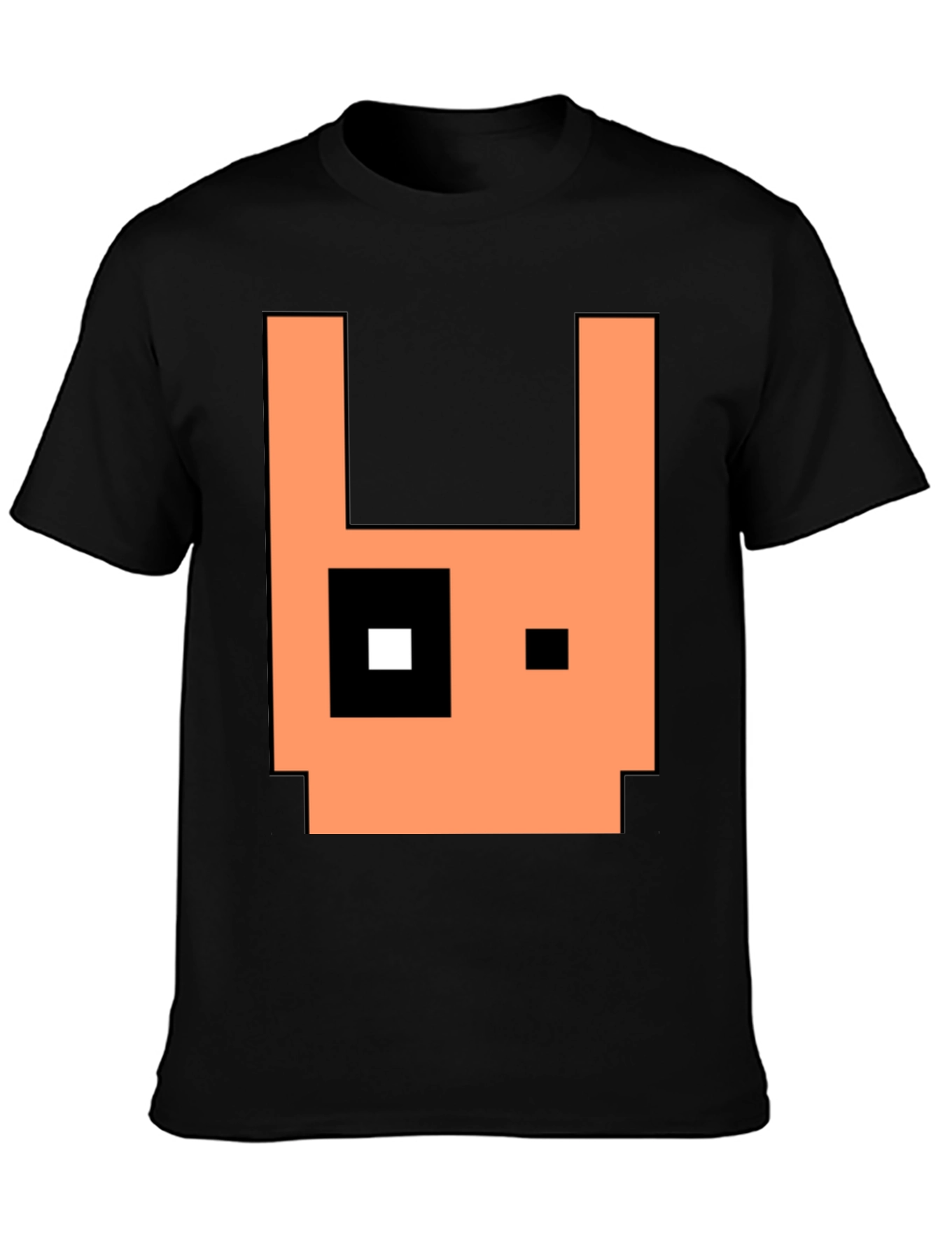 Pixel Art Rabbit Graphic Tee - Black Cotton