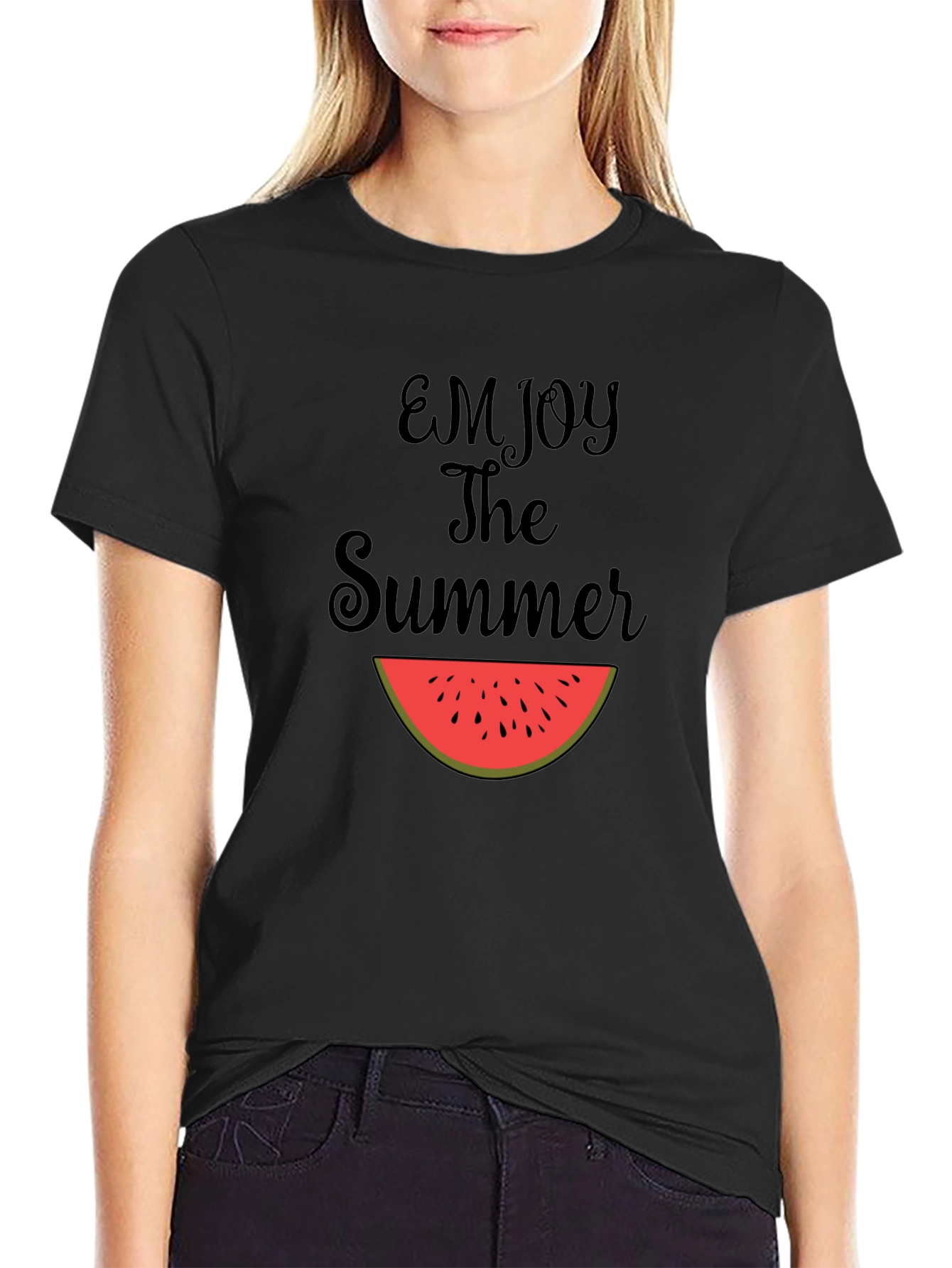 Enjoy The Summer Watermelon Slice Black T-Shirt