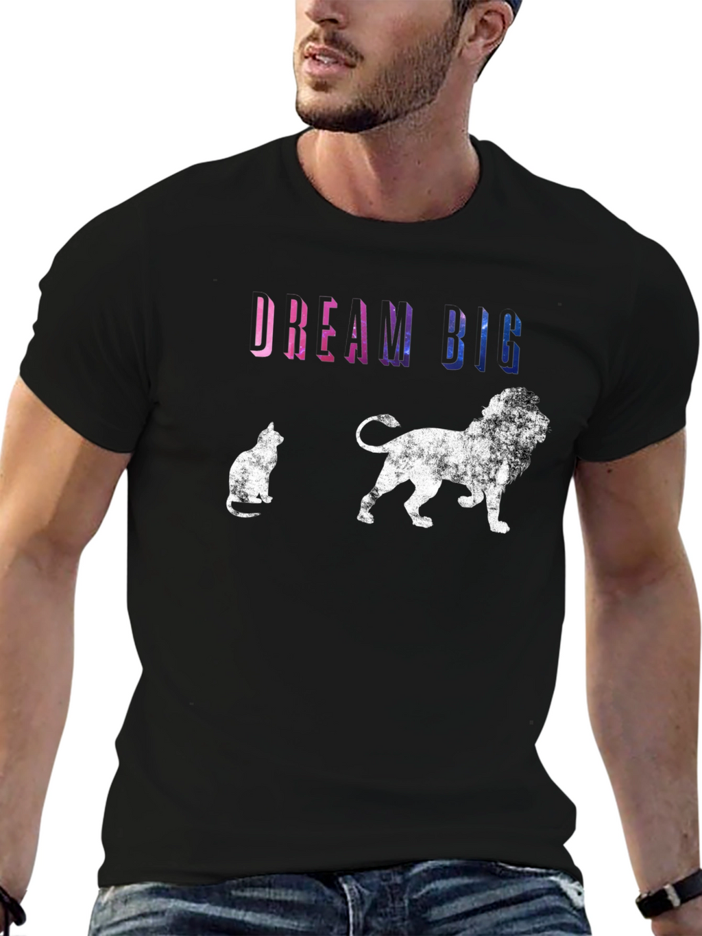Dream Big T-Shirt: Cat & Lion Graphic Tee