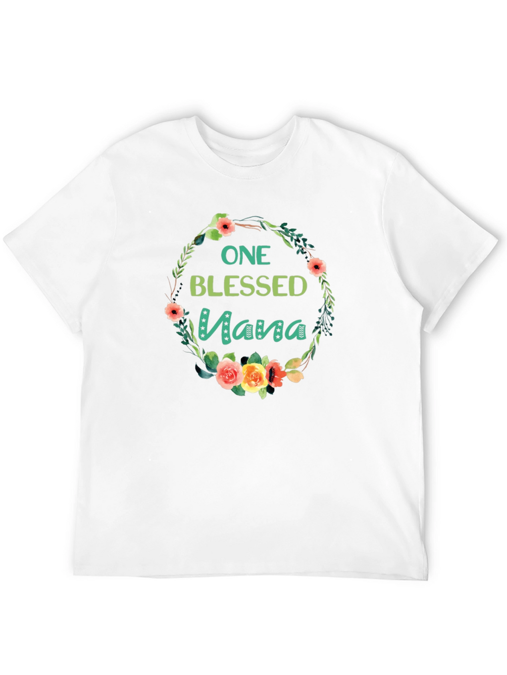 One Blessed Nana Floral Wreath Black T-Shirt