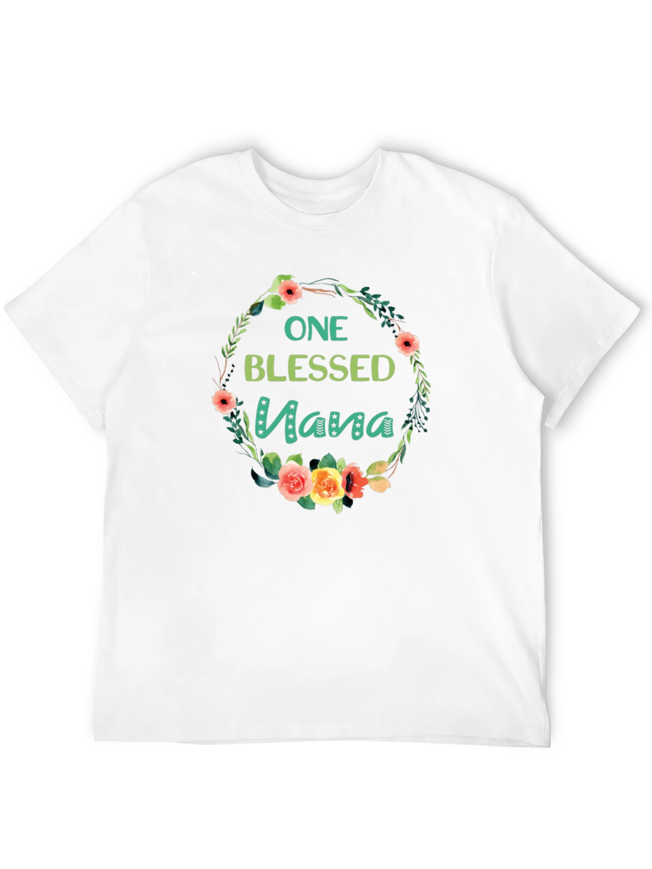 One Blessed Nana Floral Wreath Black T-Shirt
