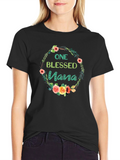 One Blessed Nana Floral Wreath Black T-Shirt