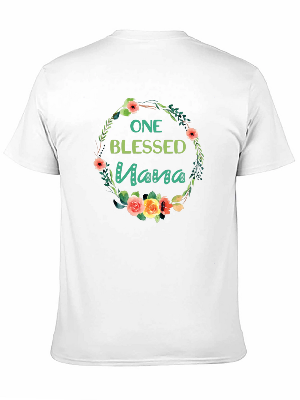 One Blessed Nana Floral Wreath Black T-Shirt