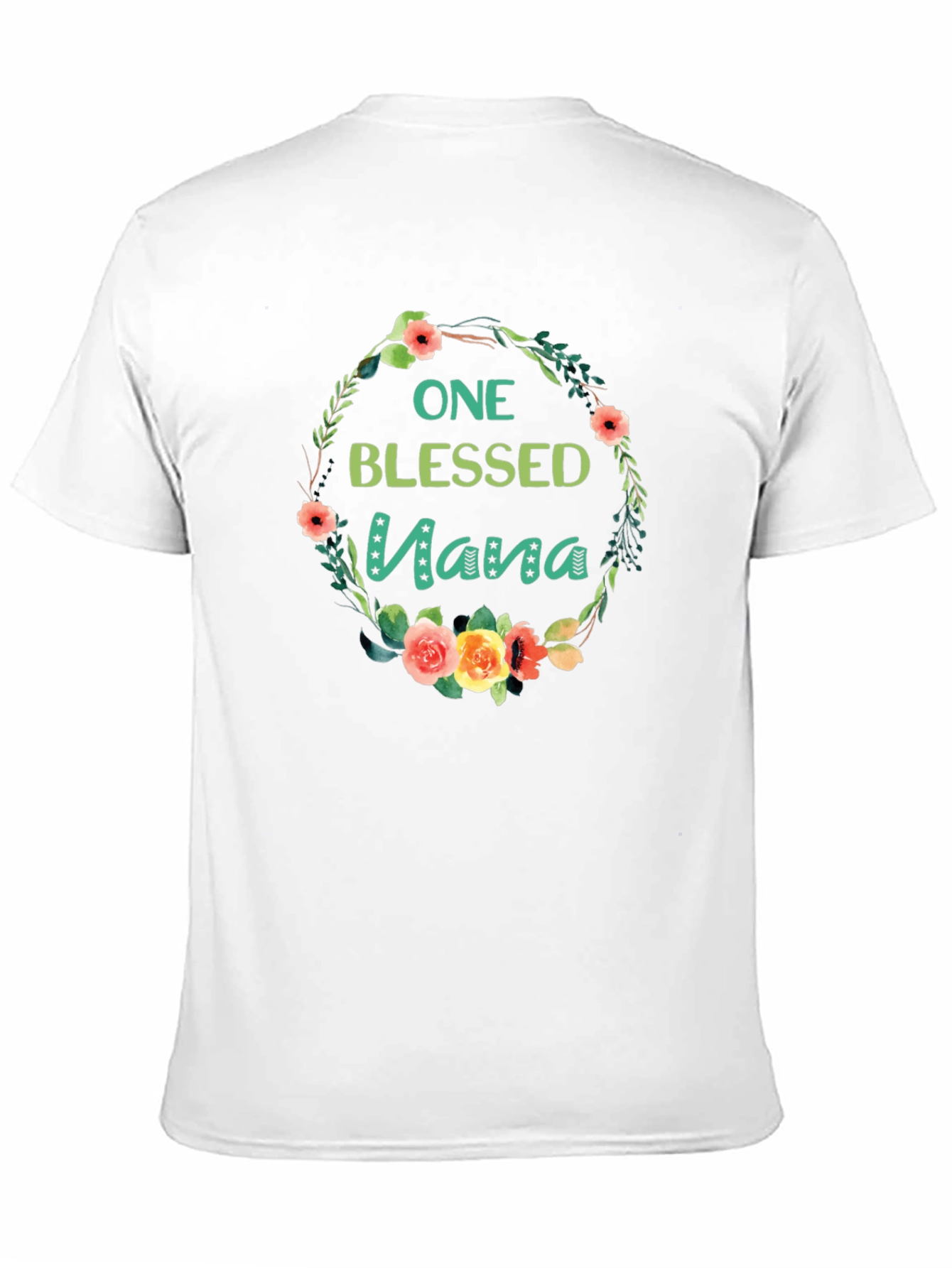One Blessed Nana Floral Wreath Black T-Shirt