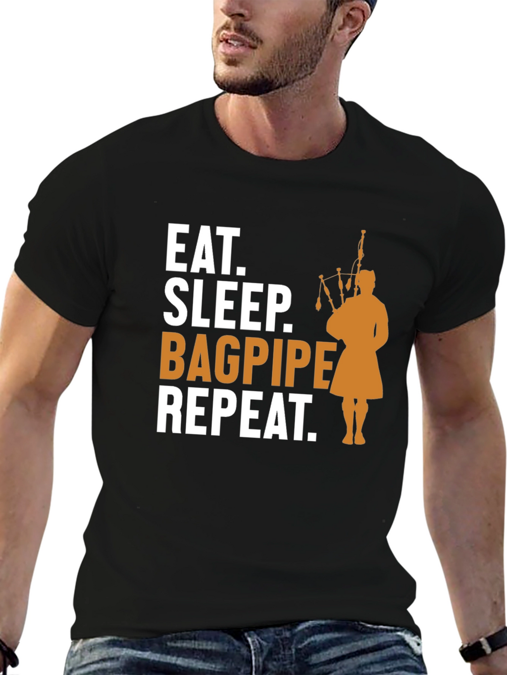Eat Sleep Bagpipe Repeat T-Shirt - Black