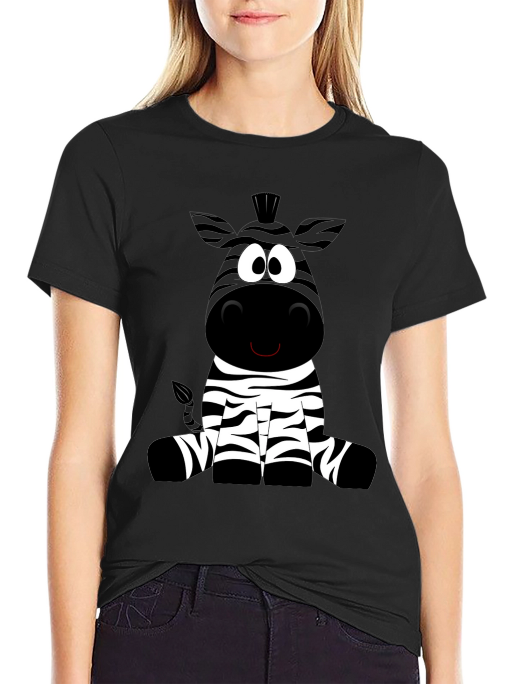 Cartoon Zebra Graphic Tee - Soft Cotton Blend Shirt