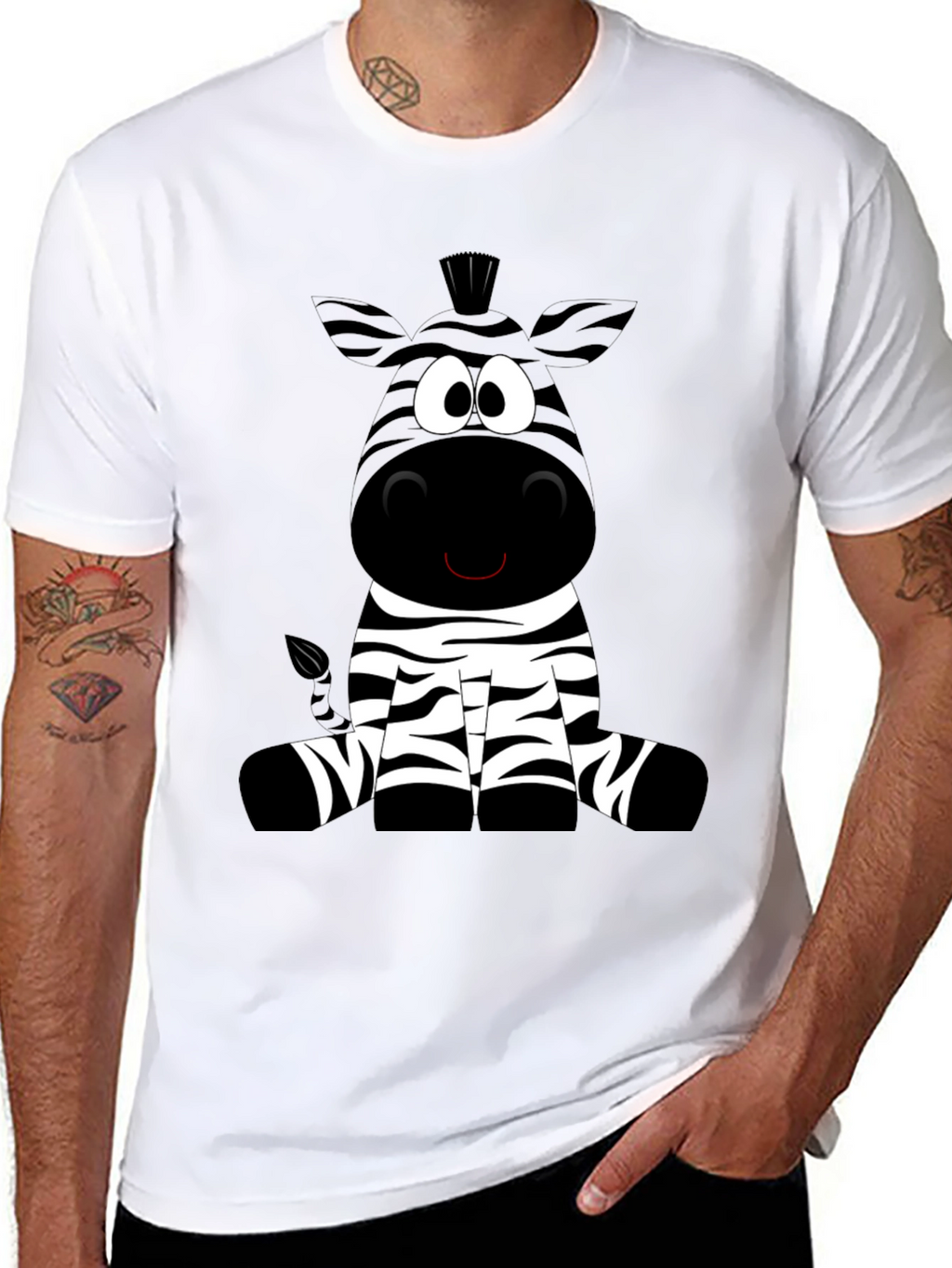 Cartoon Zebra Graphic Tee - Soft Cotton Blend Shirt