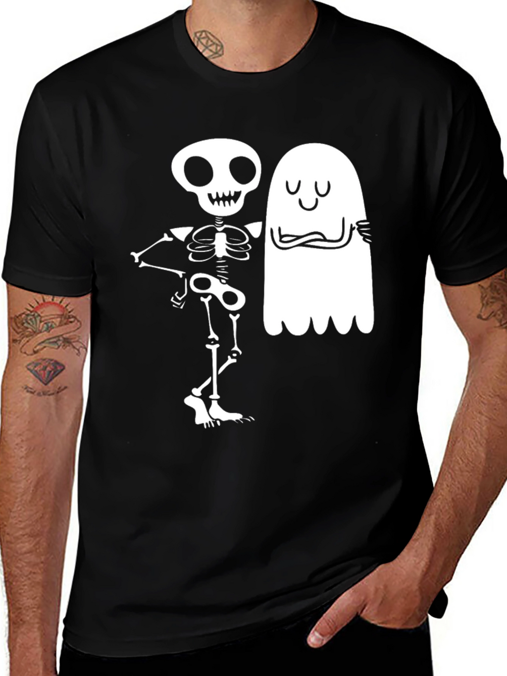 Skeleton & Ghost Graphic Tee - Spooky Season
