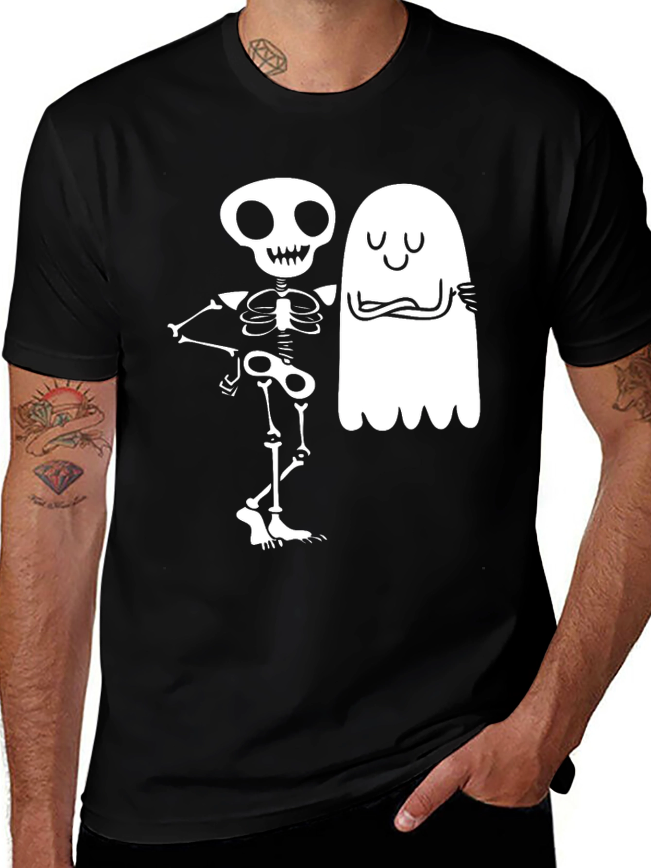 Skeleton & Ghost Graphic Tee - Spooky Season