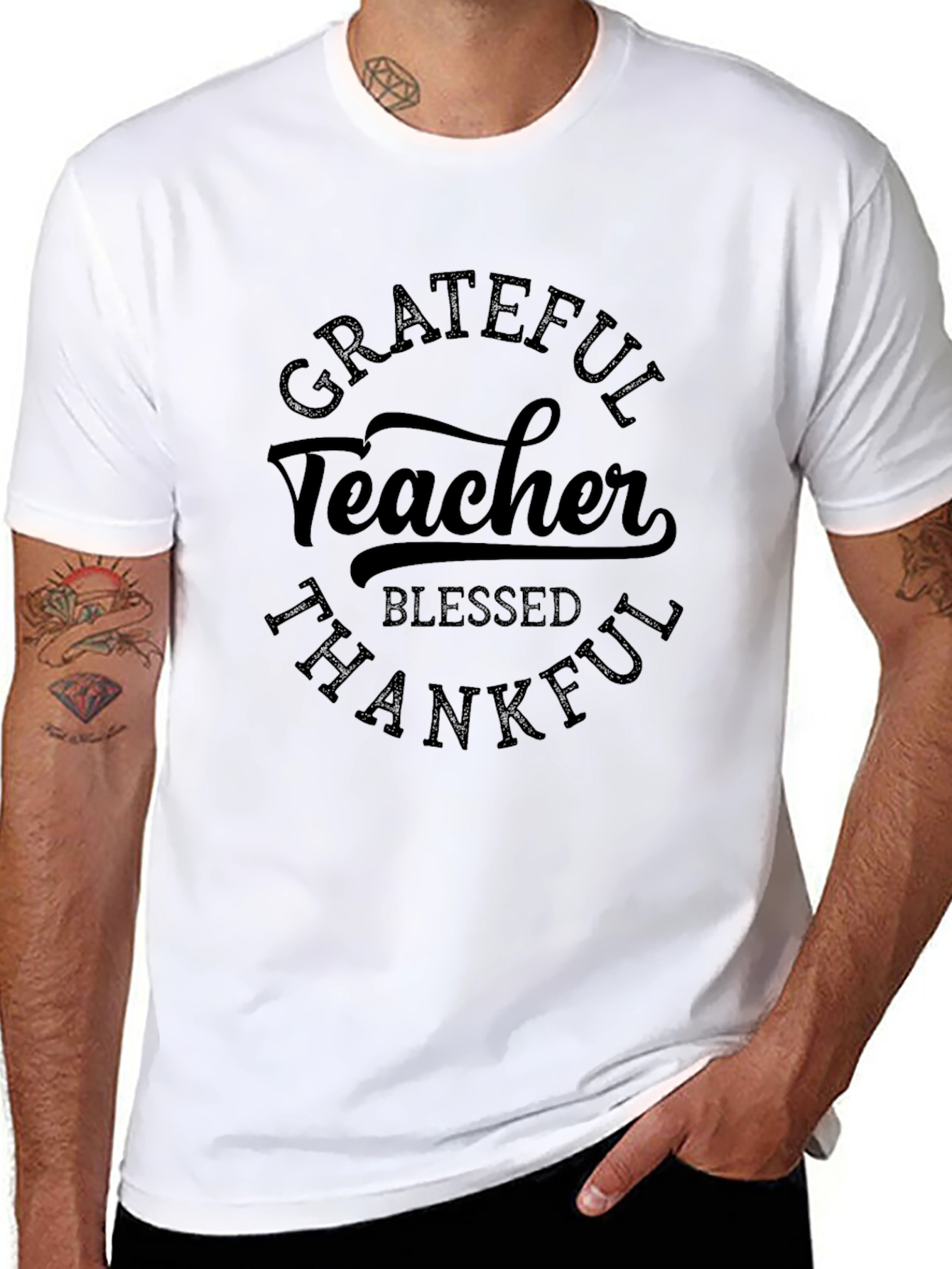 Grateful Teacher Blessed Thankful Black T-Shirt