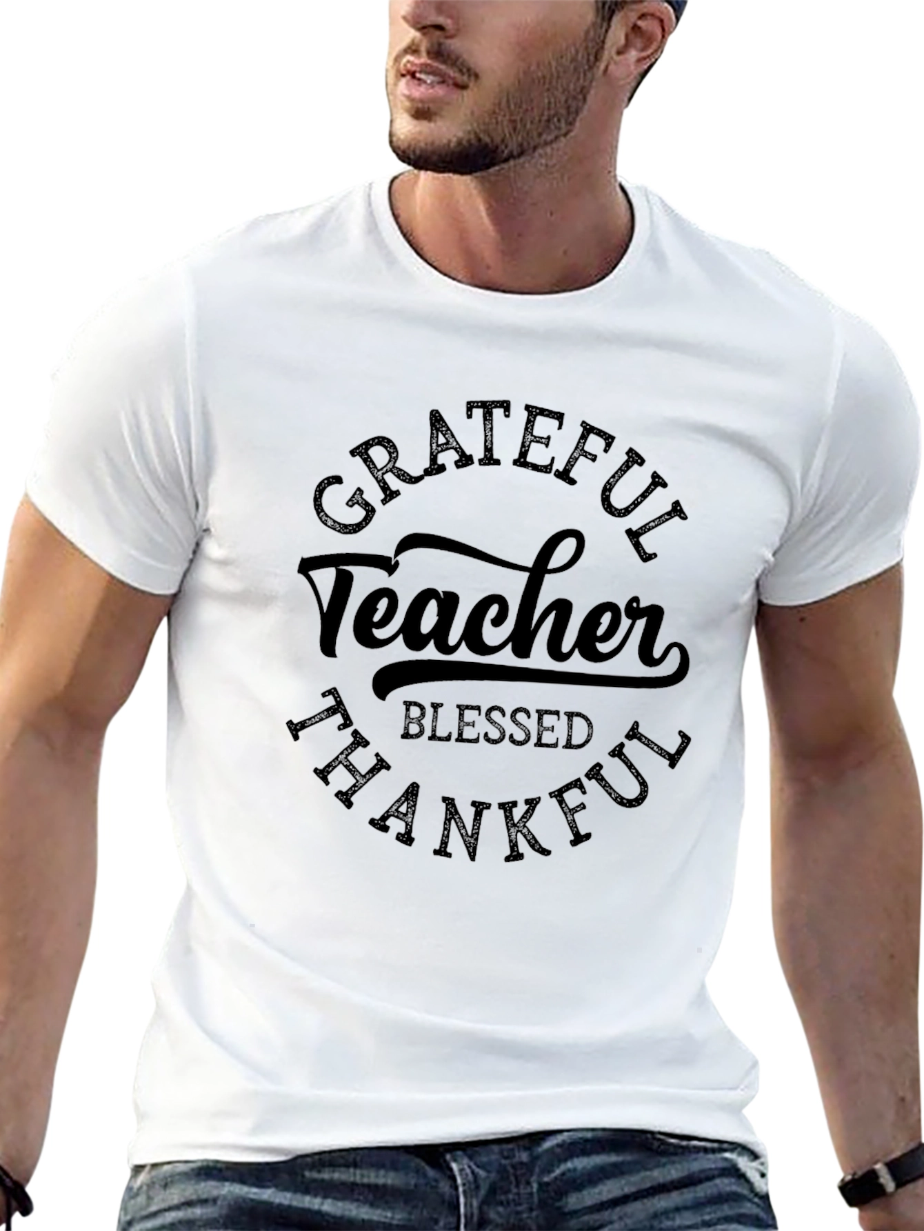 Grateful Teacher Blessed Thankful Black T-Shirt