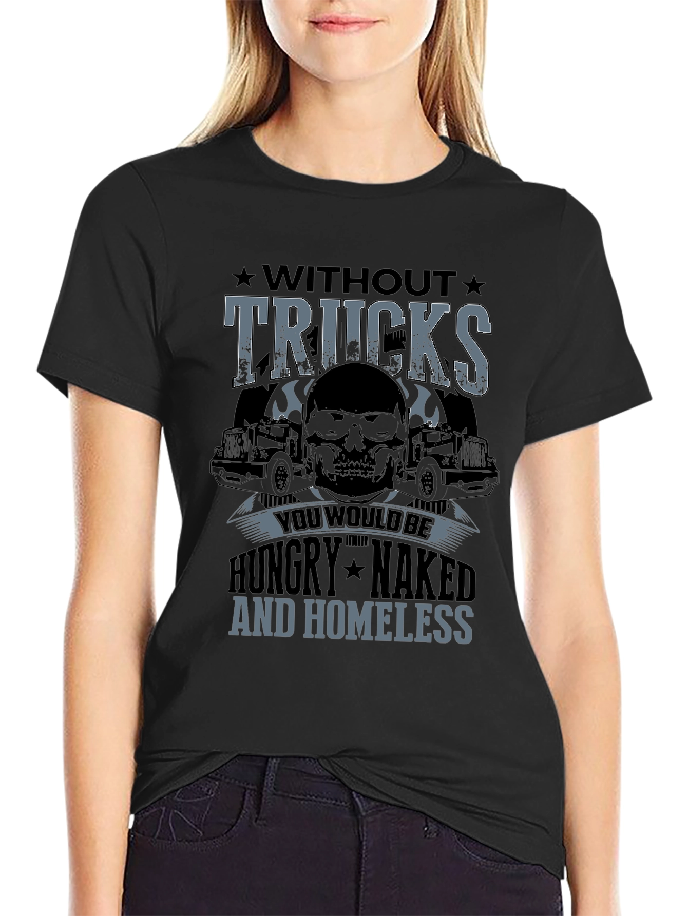 Without Trucks T-Shirt - Trucker Skull Design