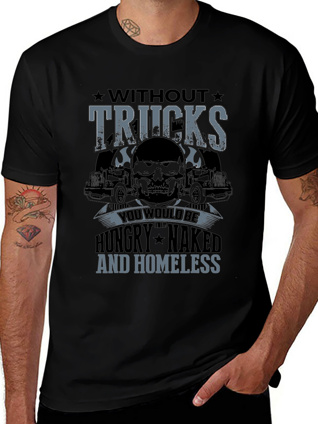 Without Trucks T-Shirt - Trucker Skull Design