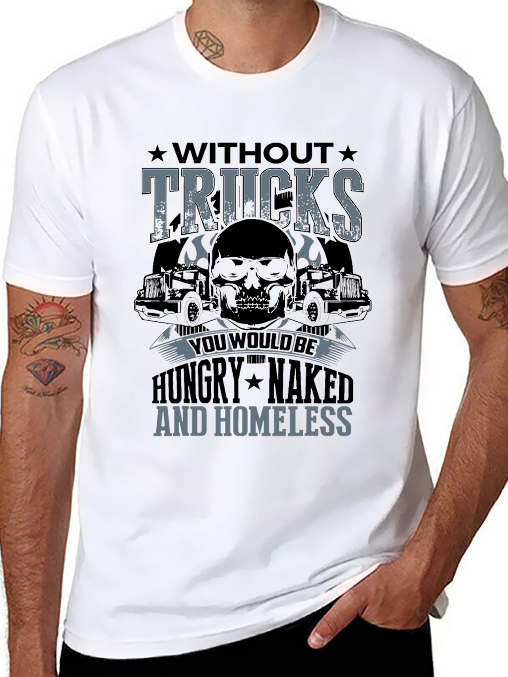 Without Trucks T-Shirt - Trucker Skull Design