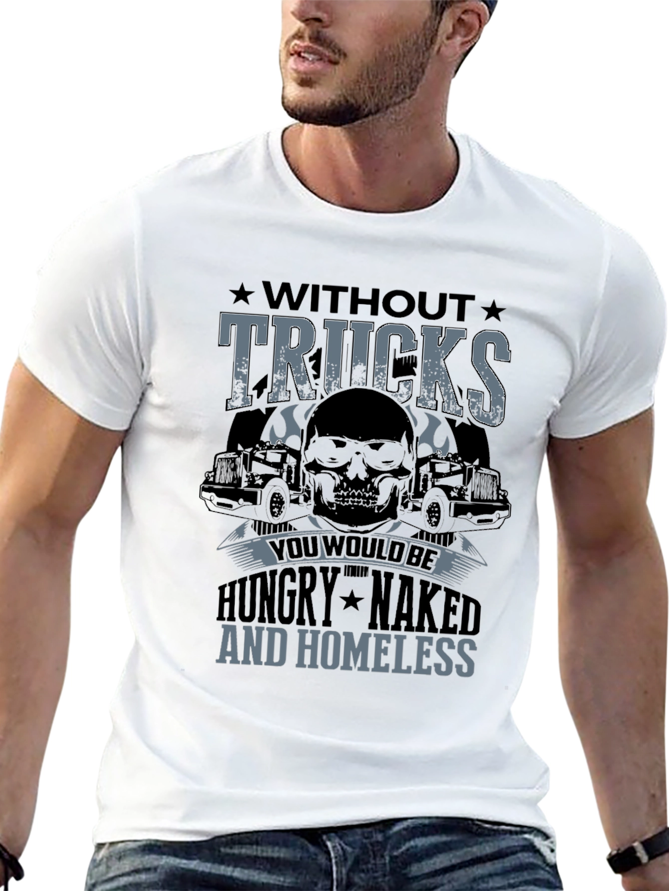 Without Trucks T-Shirt - Trucker Skull Design