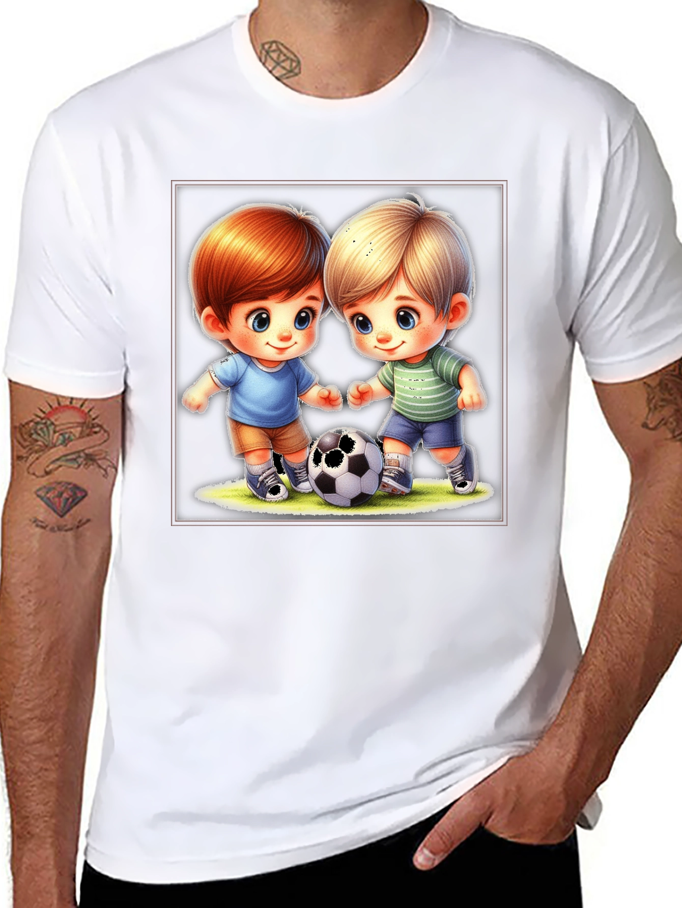 Cartoon Soccer Boys Black T-Shirt
